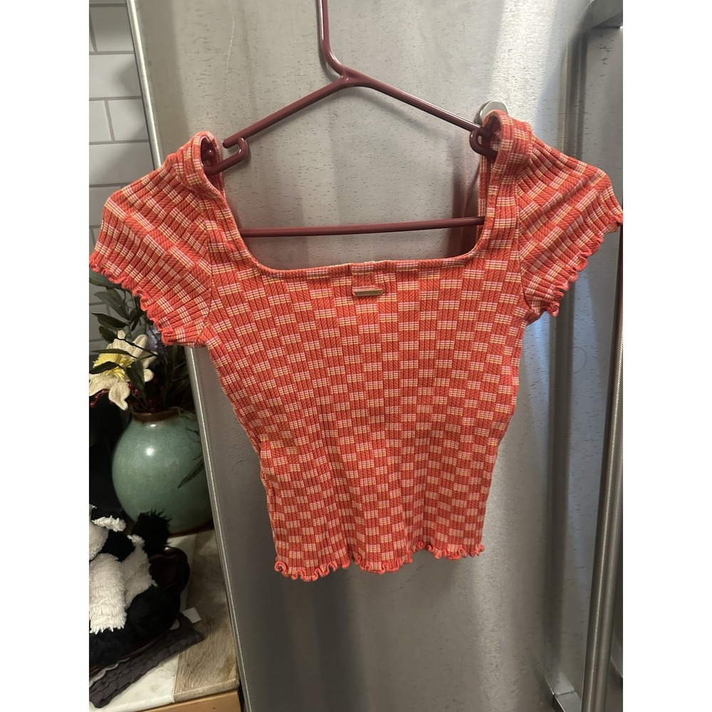 Y2K Billabong Ribbed Square Neckline Cropped Ruffle Trim SzL - Picture 14 of 16